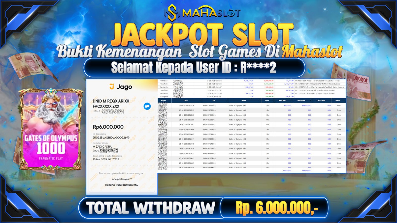 MAHASLOT JACKPOT SLOT GAMES GATES OF OLYMPUS 1000 Rp. 6.000.000,- LUNAS