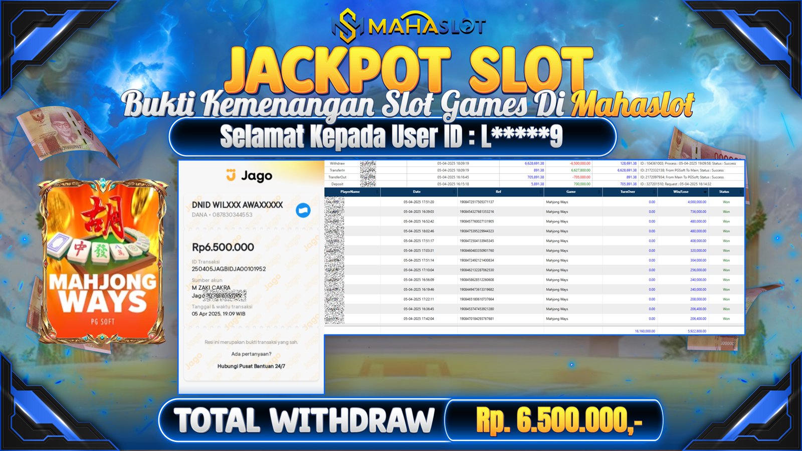 MAHASLOT JACKPOT SLOT GAMES MAHJONG WAYS Rp. 6.500.000,- LUNAS