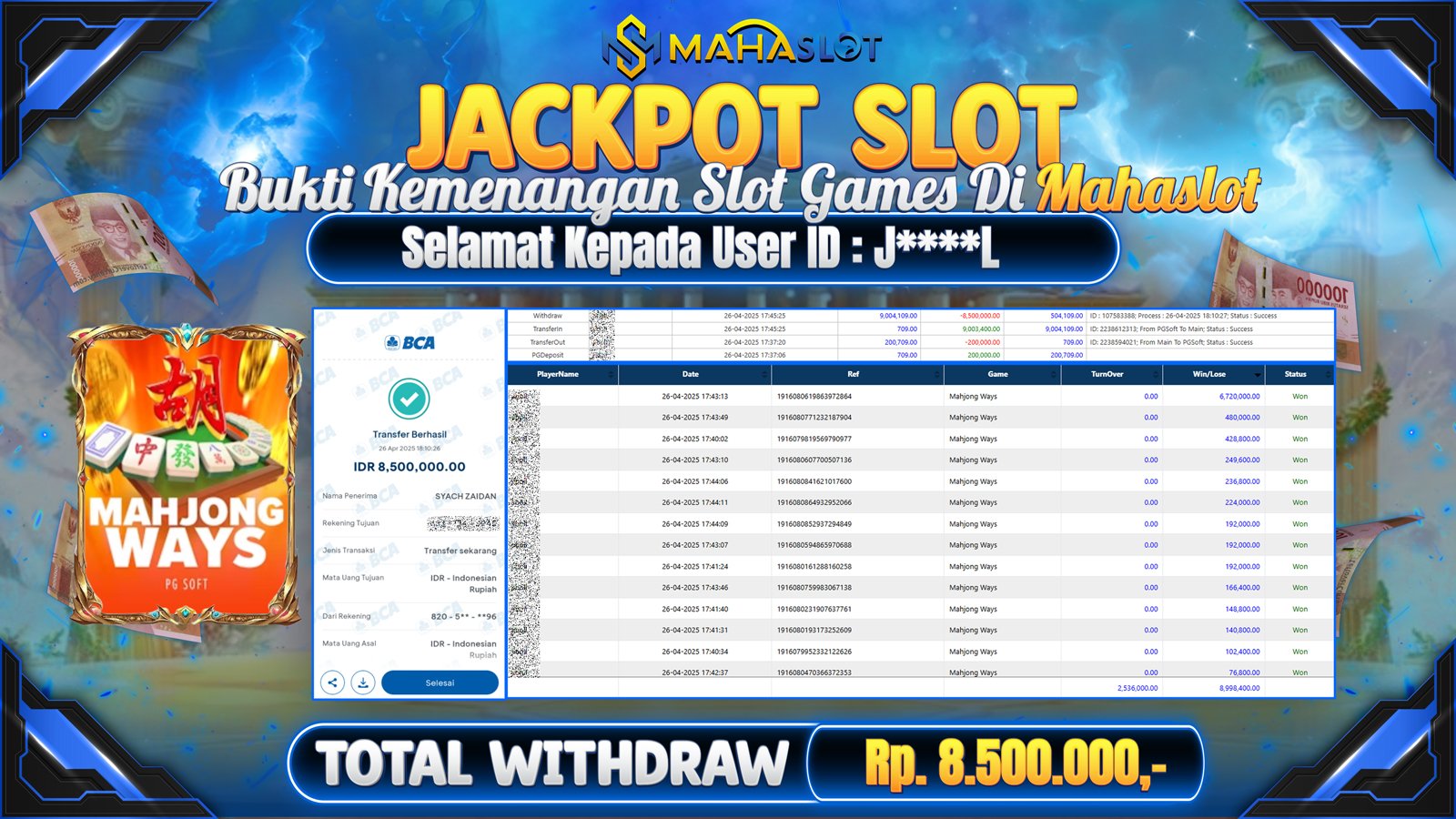 MAHASLOT JACKPOT SLOT GAMES MAHJONG WAYS Rp. 8.500.000,- LUNAS