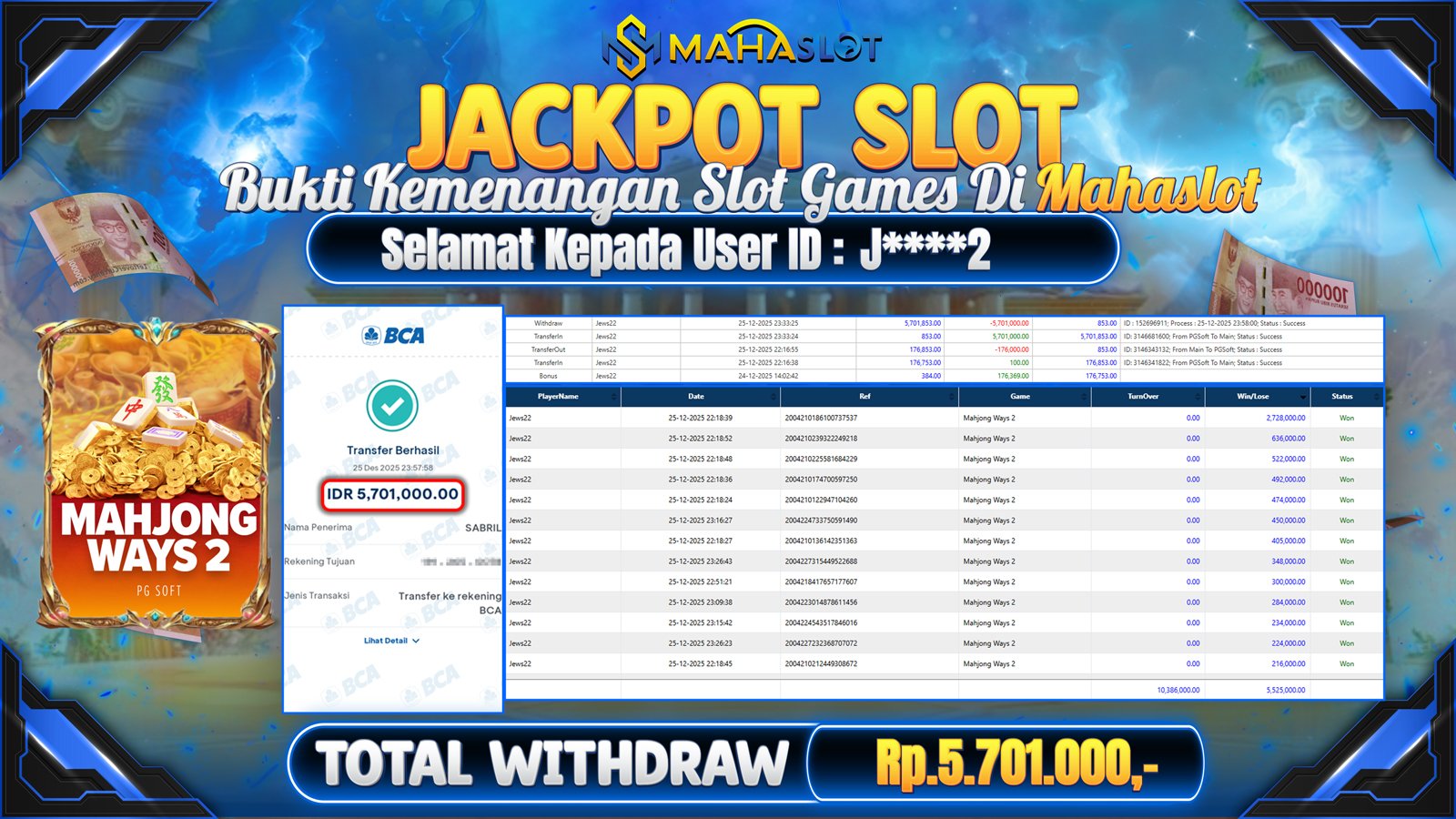MAHASLOT JACKPOT SLOT GAME MAHJONG WAYS 2 Rp. 5.701.000,- LUNAS