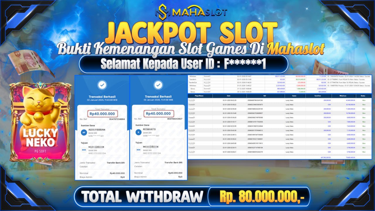 MAHASLOT JACKPOT SLOT GAME LUCKY NEKO Rp. 80.000.000,- LUNAS