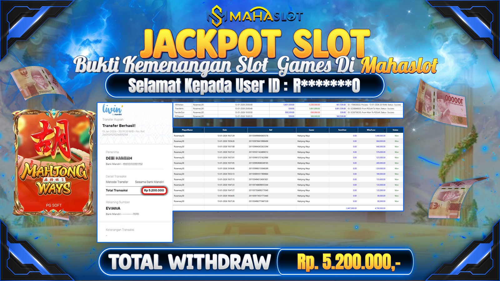 MAHASLOT JACKPOT SLOT MAHJONG WAYS Rp. 5.200.000,- LUNAS