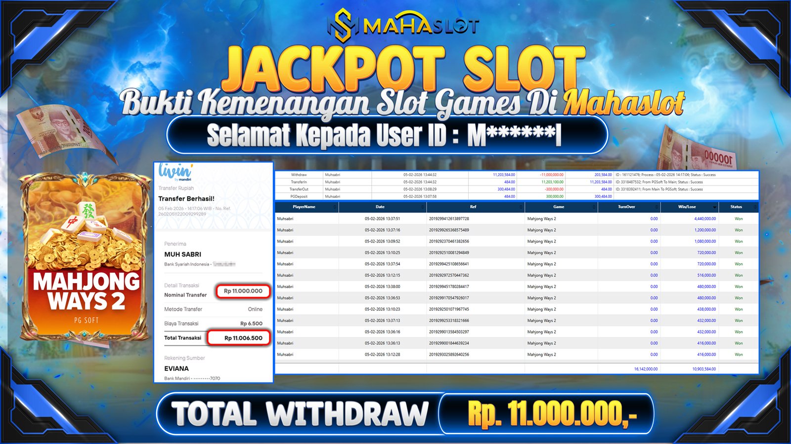 MAHASLOT JACKPOT SLOT GAME MAHJONG WAYS 2 Rp. 11.000.000,- LUNAS