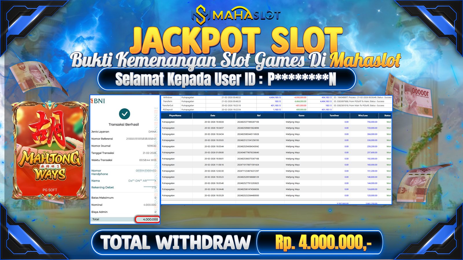 MAHASLOT JACKPOT SLOT GAME WAHJONG WAYS Rp. 4.000.000,- LUNAS